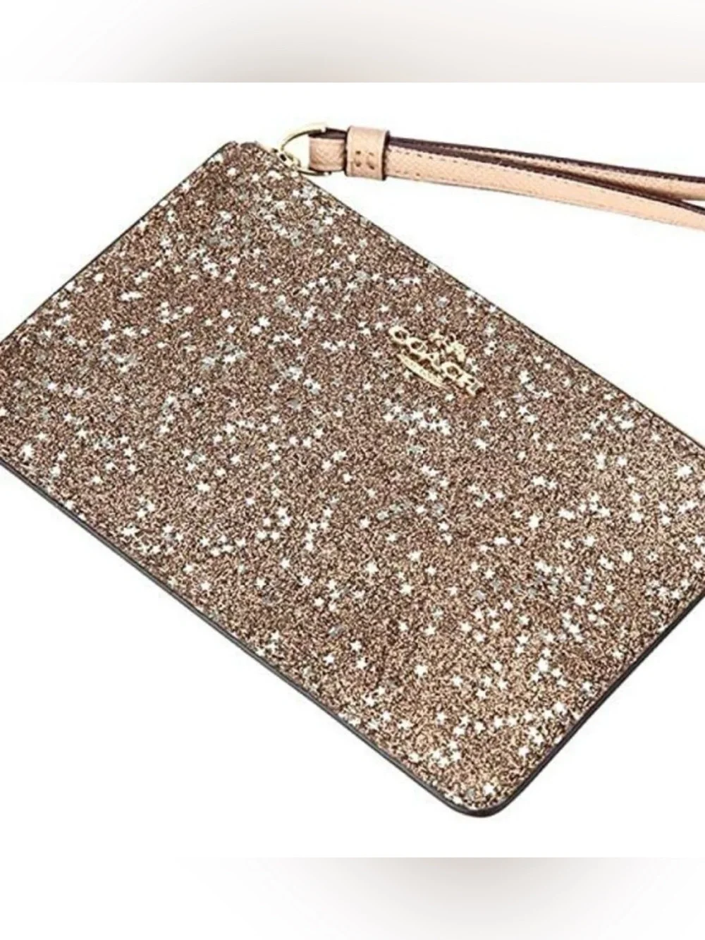 Coach Glitter Wristlet Clutch in Rose Gold Glitter
